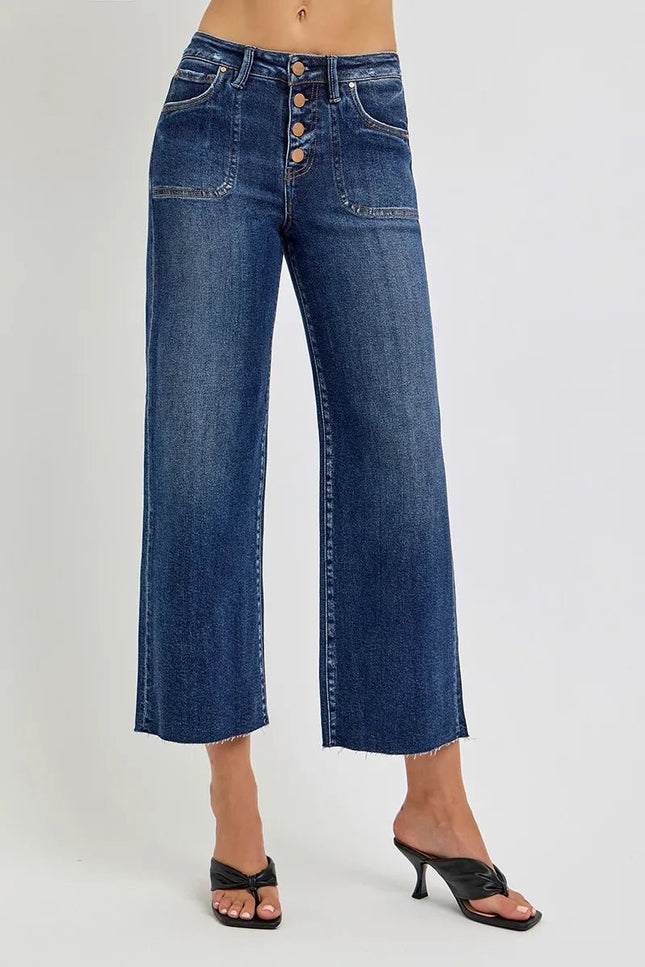 RISEN Full Size High Rise Crop Wide Button Up Jeans Plus Size - THE AMERICAN BLUE