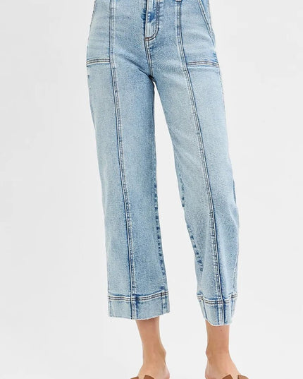RISEN Full Size High Rise Crop Wide Front Seam Detailed Jeans Plus Size - THE AMERICAN BLUE