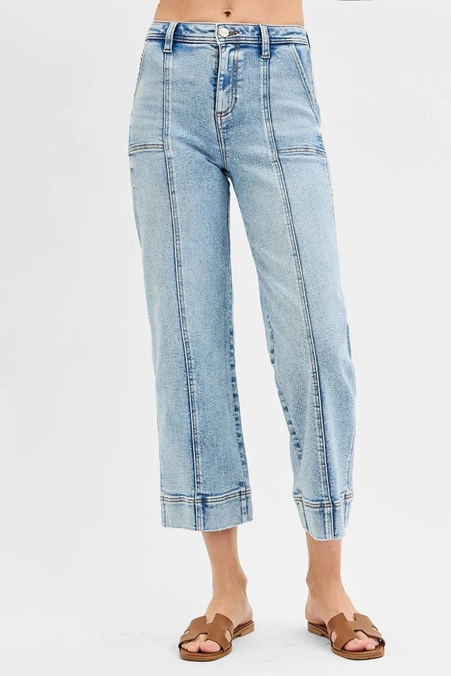 RISEN Full Size High Rise Crop Wide Front Seam Detailed Jeans Plus Size - THE AMERICAN BLUE