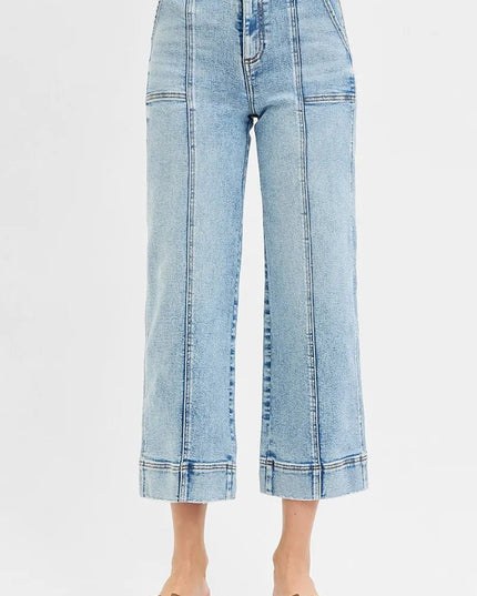 RISEN Full Size High Rise Crop Wide Front Seam Detailed Jeans Plus Size - THE AMERICAN BLUE