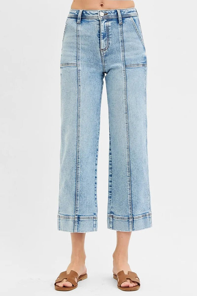 RISEN Full Size High Rise Crop Wide Front Seam Detailed Jeans Plus Size - THE AMERICAN BLUE