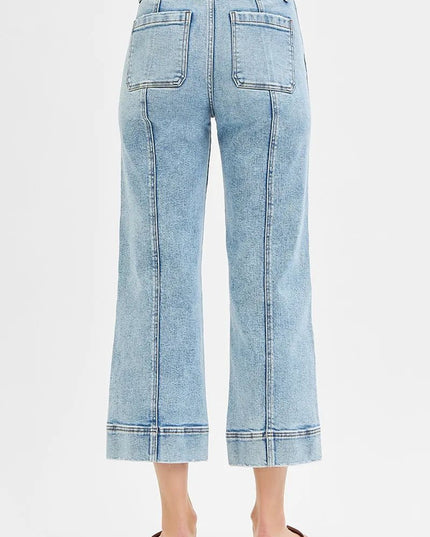 RISEN Full Size High Rise Crop Wide Front Seam Detailed Jeans Plus Size - THE AMERICAN BLUE