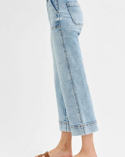 RISEN Full Size High Rise Crop Wide Front Seam Detailed Jeans Plus Size - THE AMERICAN BLUE