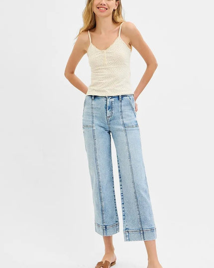 RISEN Full Size High Rise Crop Wide Front Seam Detailed Jeans Plus Size - THE AMERICAN BLUE