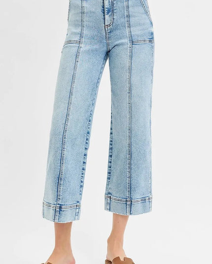 RISEN Full Size High Rise Crop Wide Front Seam Detailed Jeans Plus Size - THE AMERICAN BLUE