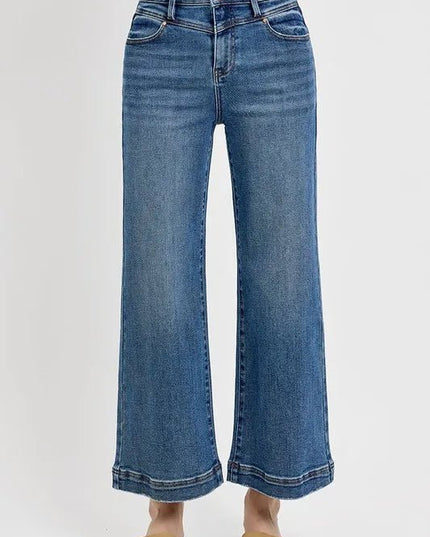 RISEN Full Size High Rise Crop Wide Leg Front Yoke Detail Jeans Plus Size - THE AMERICAN BLUE