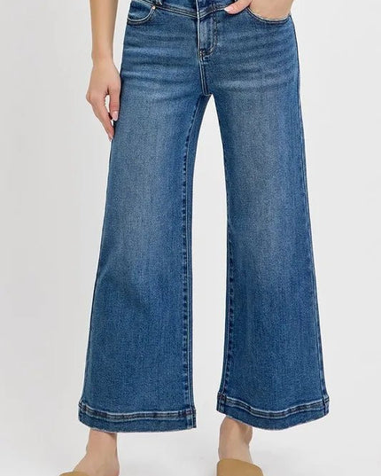 RISEN Full Size High Rise Crop Wide Leg Front Yoke Detail Jeans Plus Size - THE AMERICAN BLUE