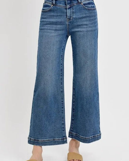 RISEN Full Size High Rise Crop Wide Leg Front Yoke Detail Jeans Plus Size - THE AMERICAN BLUE