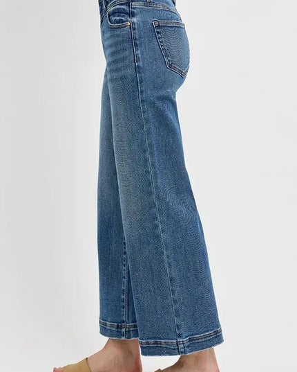RISEN Full Size High Rise Crop Wide Leg Front Yoke Detail Jeans Plus Size - THE AMERICAN BLUE