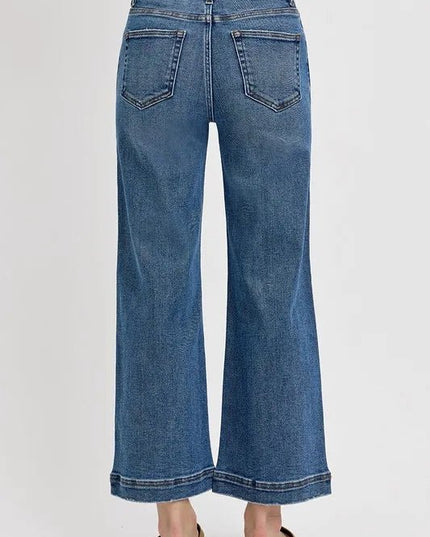 RISEN Full Size High Rise Crop Wide Leg Front Yoke Detail Jeans Plus Size - THE AMERICAN BLUE