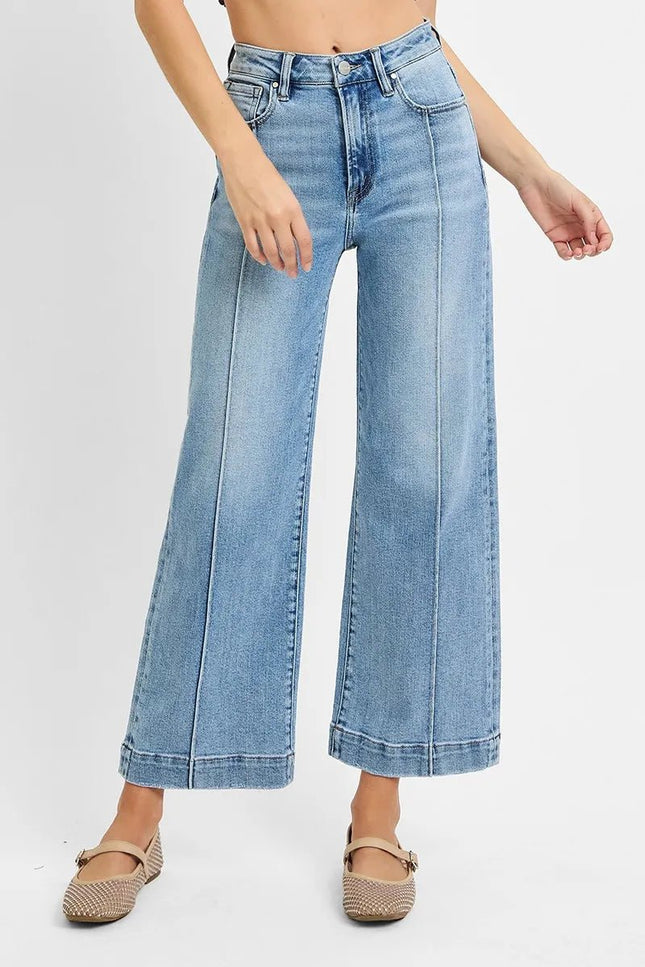 RISEN Full Size High Rise Crop Wide Leg Jeans Plus Size - THE AMERICAN BLUE