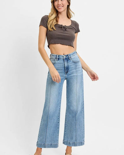 RISEN Full Size High Rise Crop Wide Leg Jeans Plus Size - THE AMERICAN BLUE