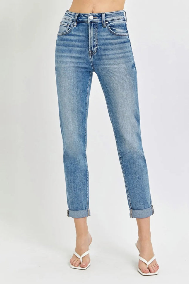 Risen Full Size High Rise Cropped Roll Up Jeans - THE AMERICAN BLUE