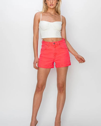 RISEN Full Size High Rise Cuffed Denim Shorts - THE AMERICAN BLUE