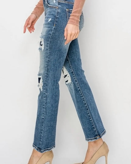 Risen Full Size High Rise Distressed Ankle Flare Jeans - THE AMERICAN BLUE