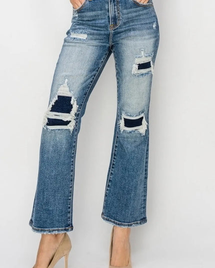 Risen Full Size High Rise Distressed Ankle Flare Jeans - THE AMERICAN BLUE
