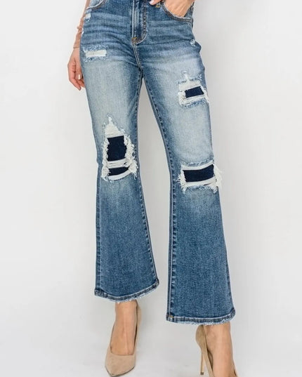 Risen Full Size High Rise Distressed Ankle Flare Jeans - THE AMERICAN BLUE