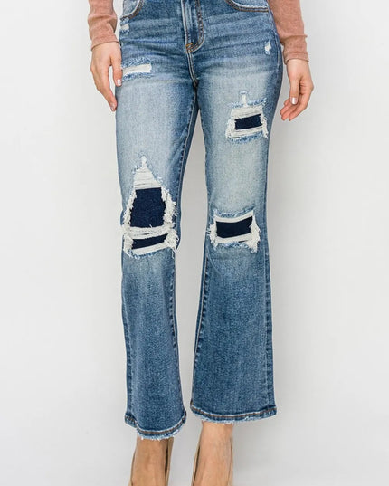 Risen Full Size High Rise Distressed Ankle Flare Jeans - THE AMERICAN BLUE