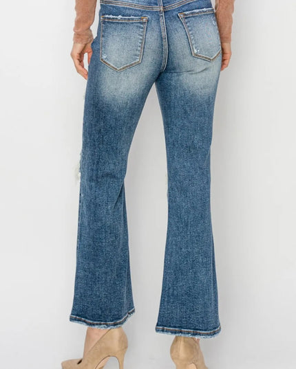 Risen Full Size High Rise Distressed Ankle Flare Jeans - THE AMERICAN BLUE