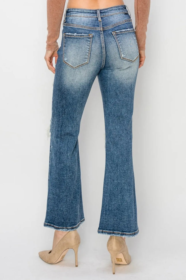 Risen Full Size High Rise Distressed Ankle Flare Jeans - THE AMERICAN BLUE