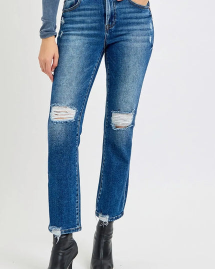 RISEN Full Size High Rise Distressed Crop Straight Jeans - THE AMERICAN BLUE