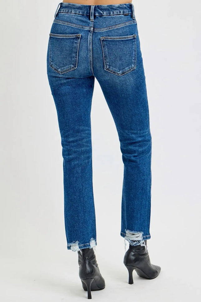 RISEN Full Size High Rise Distressed Crop Straight Jeans - THE AMERICAN BLUE