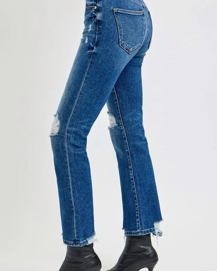 RISEN Full Size High Rise Distressed Crop Straight Jeans - THE AMERICAN BLUE