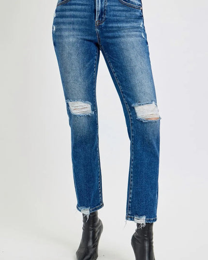 RISEN Full Size High Rise Distressed Crop Straight Jeans - THE AMERICAN BLUE