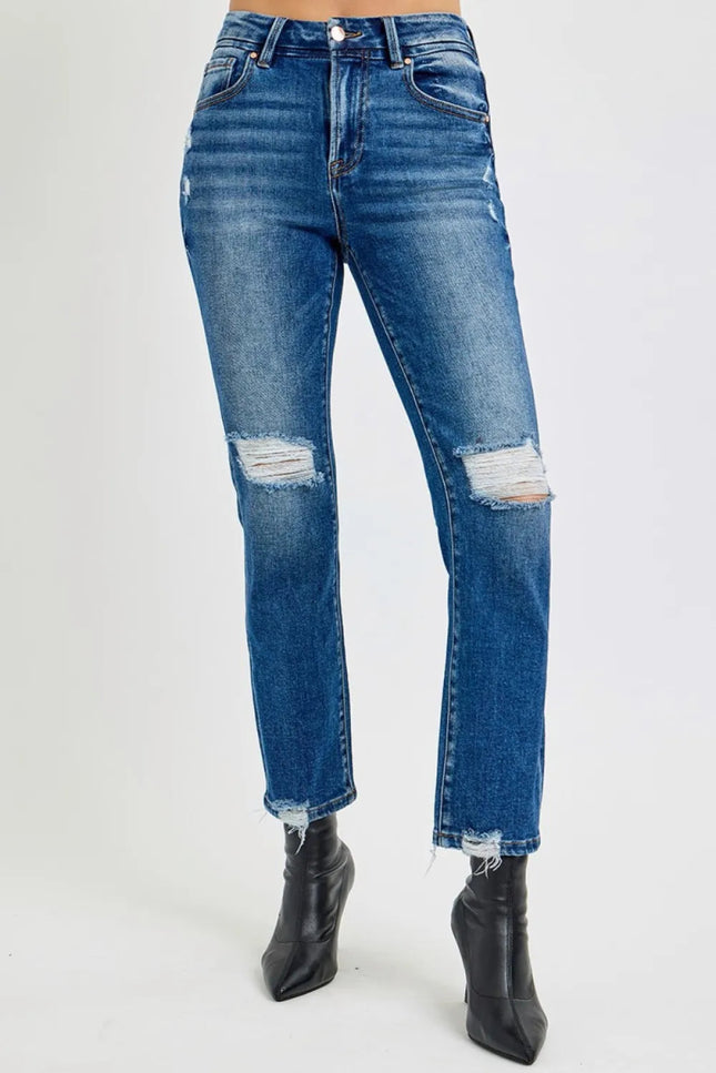 RISEN Full Size High Rise Distressed Crop Straight Jeans - THE AMERICAN BLUE