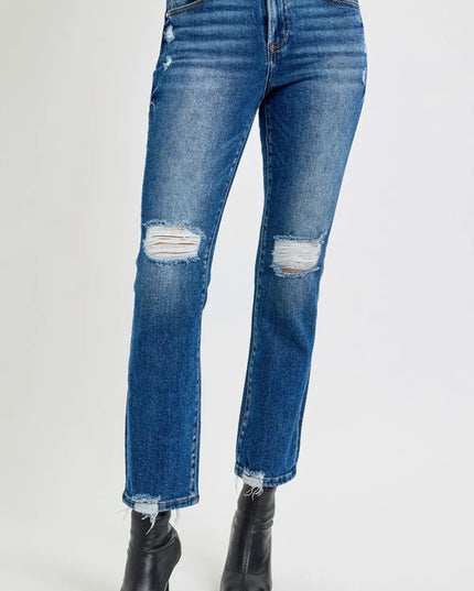 RISEN Full Size High Rise Distressed Crop Straight Jeans - THE AMERICAN BLUE