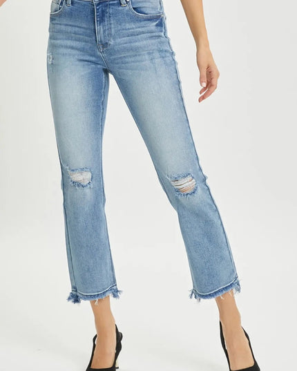 RISEN Full Size High Rise Distressed Cropped Straight Jeans - THE AMERICAN BLUE