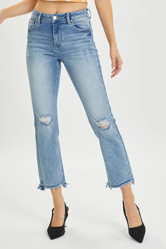 RISEN Full Size High Rise Distressed Cropped Straight Jeans - THE AMERICAN BLUE