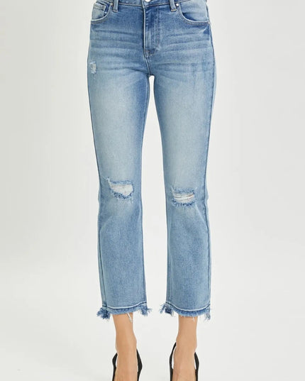 RISEN Full Size High Rise Distressed Cropped Straight Jeans - THE AMERICAN BLUE