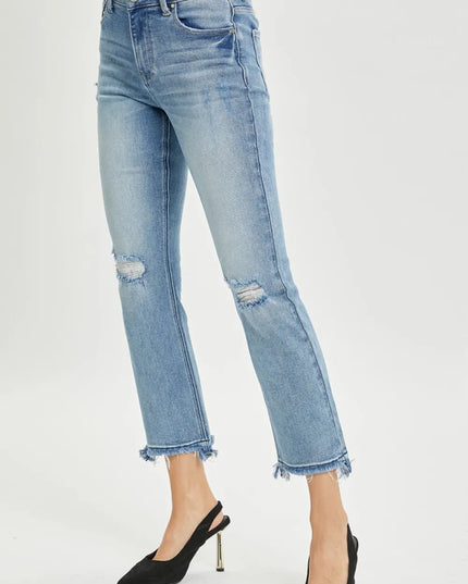 RISEN Full Size High Rise Distressed Cropped Straight Jeans - THE AMERICAN BLUE