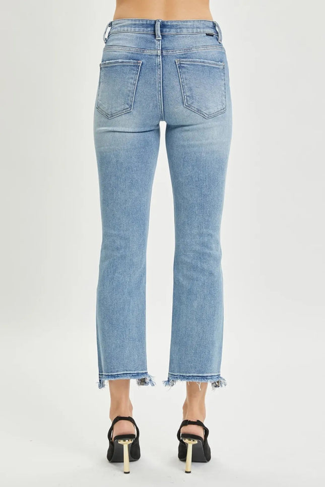 RISEN Full Size High Rise Distressed Cropped Straight Jeans - THE AMERICAN BLUE