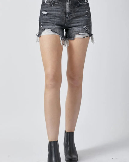 RISEN Full Size High Rise Distressed Denim Shorts - THE AMERICAN BLUE