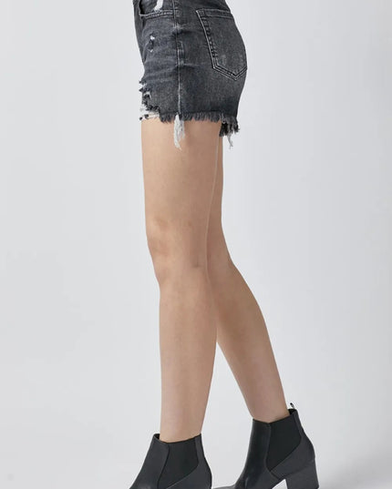 RISEN Full Size High Rise Distressed Denim Shorts - THE AMERICAN BLUE