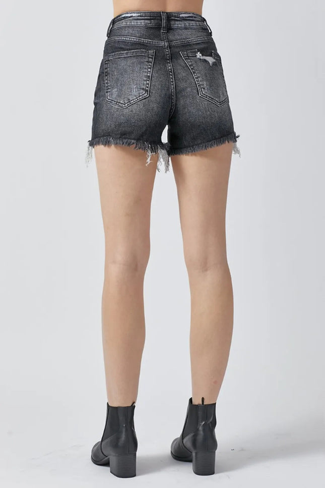 RISEN Full Size High Rise Distressed Denim Shorts - THE AMERICAN BLUE