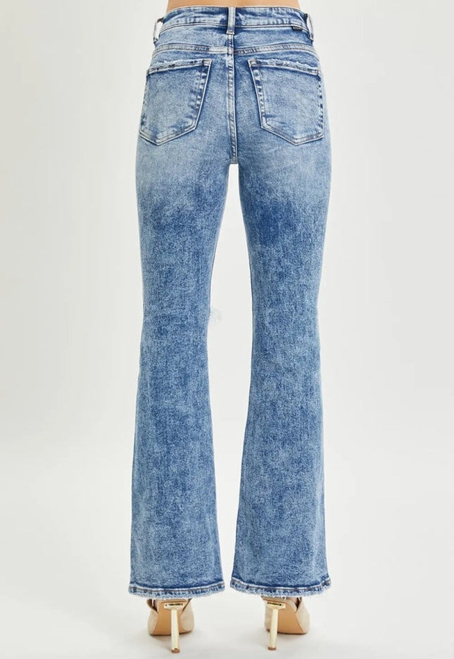 RISEN Full Size High Rise Distressed Flare Jeans - THE AMERICAN BLUE