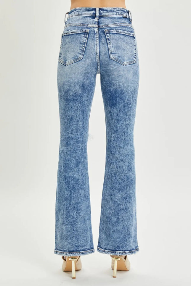 RISEN Full Size High Rise Distressed Flare Jeans - THE AMERICAN BLUE