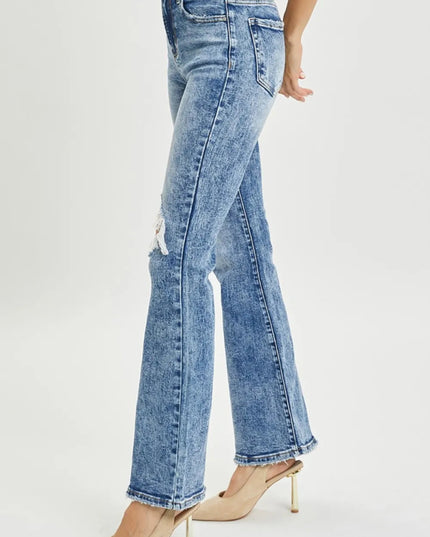 RISEN Full Size High Rise Distressed Flare Jeans - THE AMERICAN BLUE