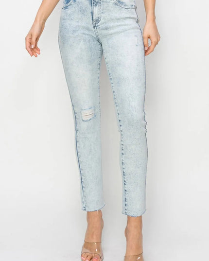 Risen Full Size High Rise Distressed Skinny Jeans - THE AMERICAN BLUE