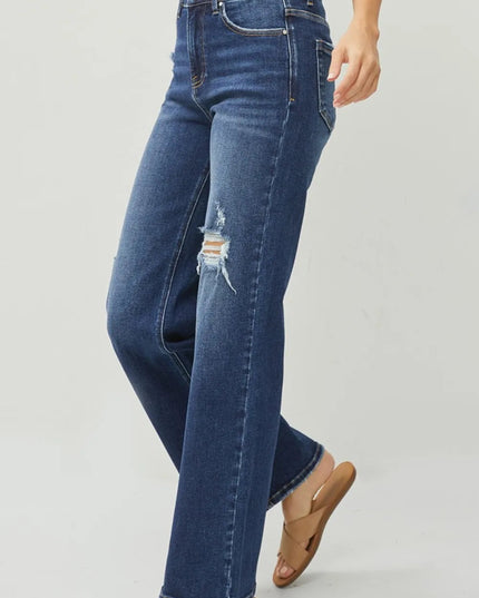 RISEN Full Size High Rise Distressed Wide Leg Jeans - THE AMERICAN BLUE