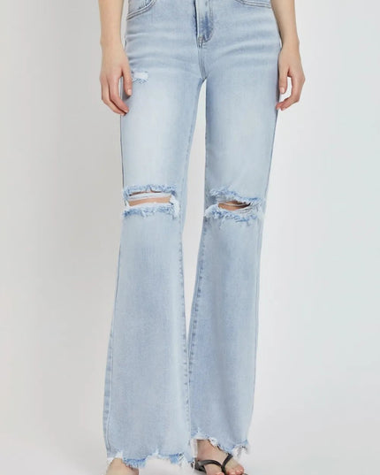 RISEN Full Size High Rise Distressed Wide Leg Jeans - THE AMERICAN BLUE