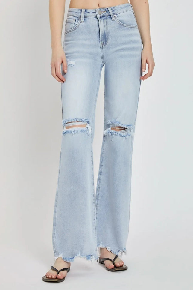 RISEN Full Size High Rise Distressed Wide Leg Jeans - THE AMERICAN BLUE
