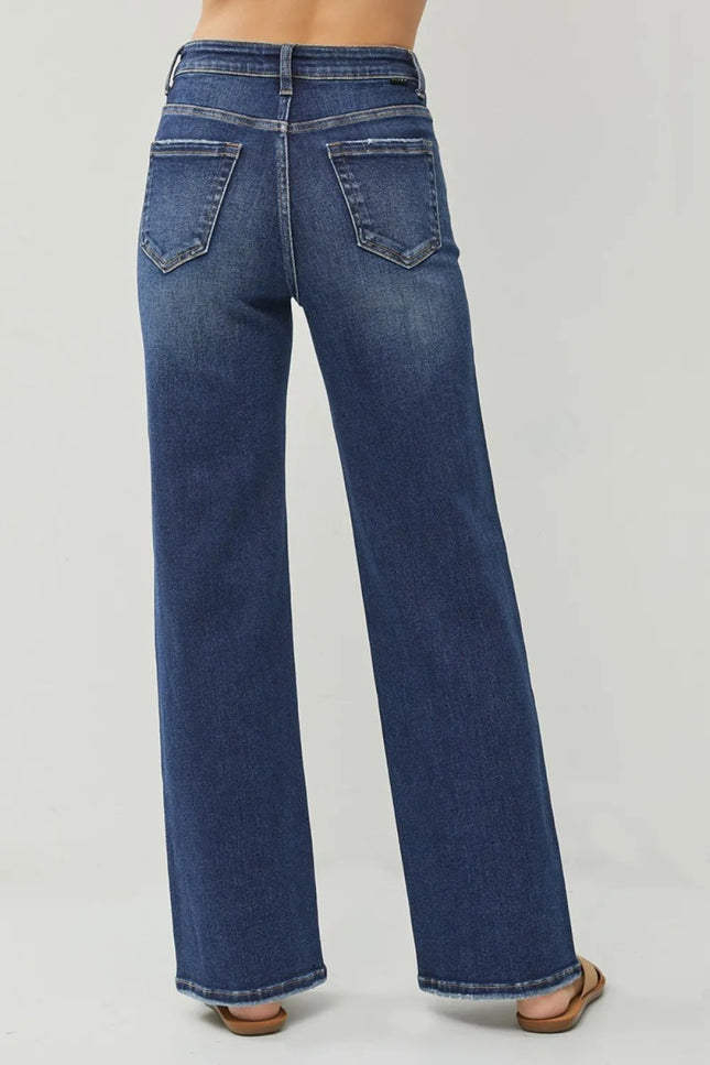RISEN Full Size High Rise Distressed Wide Leg Jeans - THE AMERICAN BLUE