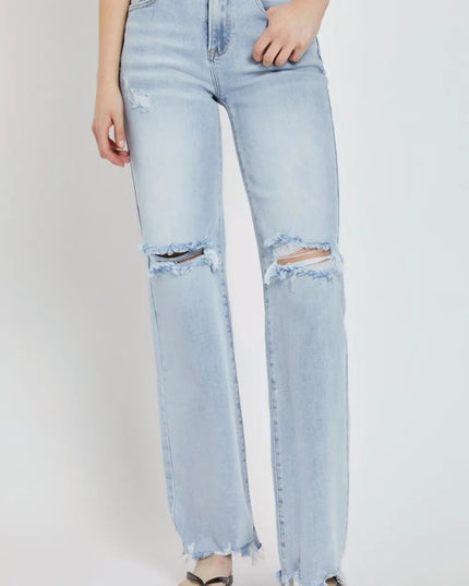 RISEN Full Size High Rise Distressed Wide Leg Jeans - THE AMERICAN BLUE
