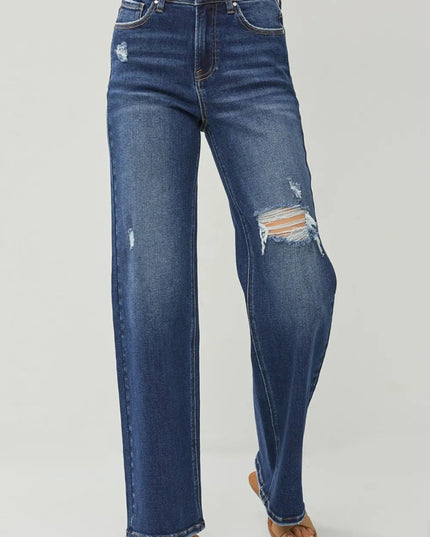 RISEN Full Size High Rise Distressed Wide Leg Jeans - THE AMERICAN BLUE