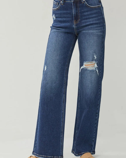 RISEN Full Size High Rise Distressed Wide Leg Jeans - THE AMERICAN BLUE