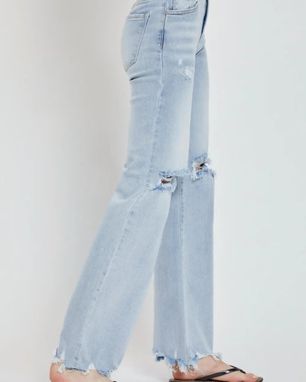 RISEN Full Size High Rise Distressed Wide Leg Jeans - THE AMERICAN BLUE